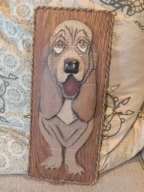 Antique Handmade Brown Dog Wall Plaque - Rustic Pet Décor Bassett Hound